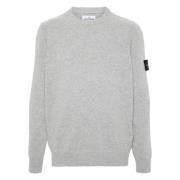 Ribbet rund hals lammeuld sweater