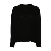 Sort Strikket Crew Neck Sweater