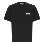 Sort Bomulds T-shirt med Gummi Logo