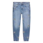 Faded Denim Jeans med Broderede Patches