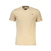 Beige Bomuld T-shirt, Slim Fit, Broderi