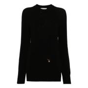 Sort Strikket Crew Neck Sweater