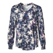 Paris Navy Blue Blomstret Bluse