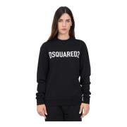 Sort Crewneck Sweatshirt Logo Print