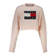 Pink Langærmet Sweater med Kontrastdetaljer