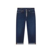 Cropped Jeans med Jewel Button Fastening