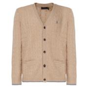 Beige Uld Cashmere V-Hals Cardigan