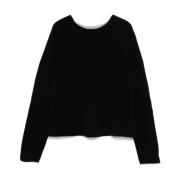 Sort Strikket Crew Neck Sweater