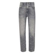 Grå Straight Jeans med Strass