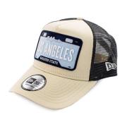 Beige Los Angeles Plate Trucker Cap