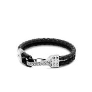 Mens Black Leather Bracelet with Silver Bali Clasp Lock