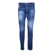 Blå Denim Jeans med Faded Effekt