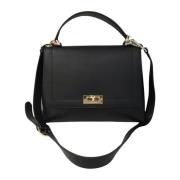 Sort Hammeret Læder Crossbody Taske