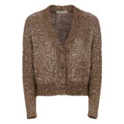 Brun paliet V-hals cardigan sweater