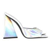 Iridescent Silver Læder Mules