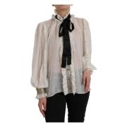 Off White Silkeblanding Ascot Krave Bluse Top