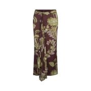 Burgundy Floral Foliage Print Midi Nederdel