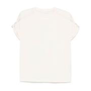 Satin Finish Panel T-shirt med Faux-Pearl Detaljer