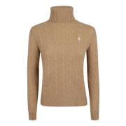 Kamel Melange Turtleneck Strik Pullover