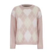 Pink Argyle Rund Hals Sweater