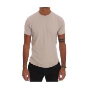 Beige Bomuld Stræk Crew Neck T-shirt