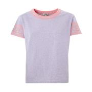 Grå Mélange Bomuld T-Shirt med Neon Pink Logo