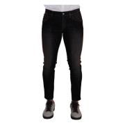 Elegant Stribet Sort Slim Fit Denim