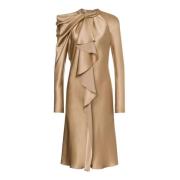 Beige Draperet Satin Midi Festkjole