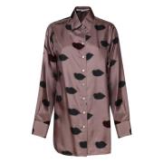 Taupe Lips Print Boyfriend Skjorte