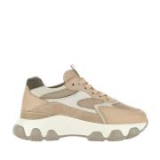 Beige Sneakers med Læder og Ruskind