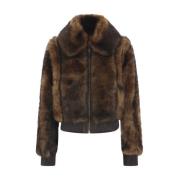 Brun Shearling Bomberjakke