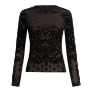 Sort Velvet Jacquard Tyl Top