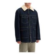 Denim Caban Coat med Shearling Polstring