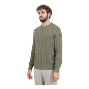 Grøn Crew Neck Cable Strik Sweater