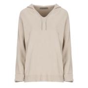 Beige Cashmere Blend Hoodie med Lyse Detaljer