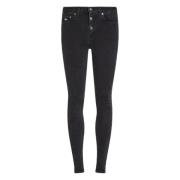 Sort Skinny Fit Jeans med knaplukning