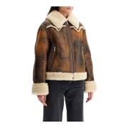 Forvitret Faux Shearling Aviator Jakke