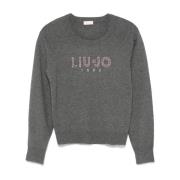 Grå Rhinestone Crew Neck Sweater