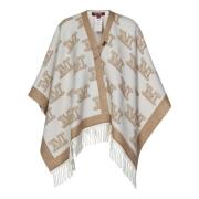 Hvid Uld Jacquard Poncho Tøj