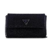 Sort Strass Mini Pochette med Sølvkæde