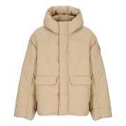 Beige Polstret Parka med Hætte