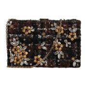 Blomstret Tweed Crossbody Clutch Taske