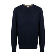 Blå Merinould Rundhals Sweater