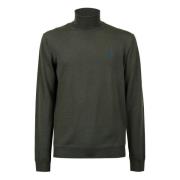 Mænds ensfarvet grøn rullekrave sweater