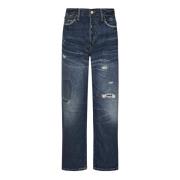 Distressed-effekt Straight Leg Jeans Blå