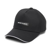 Logo-Patch Cap, Sort Bomuld, Justerbar Rem