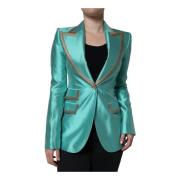 Metallic Grøn Silkeblazer med Peak Revers