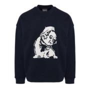 Blå Fransk Bulldog Broderet Sweatshirt