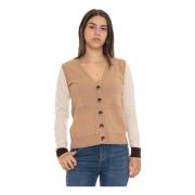 To-farvet Uld Kashmir Cardigan med knapper