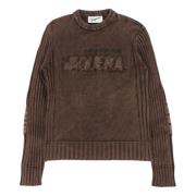 Brun Ribstrikket Sweater med Logo